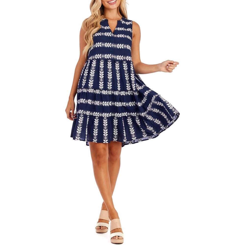 Mudpie Embroidered Sleeveless Dress Size S Small Blue White - Picture 1 of 9